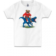 Детская футболка с мопсом на динозавре