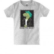 Детская футболка с надписью "Born to rock" и динозавром