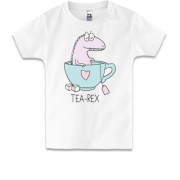 Детская футболка с надписью "Tea Rex" и динозавром в чашке