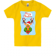 Детская футболка с оленем и украшенными рогами "Счастливого Рождества"