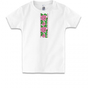 Дитяча футболка з рожевими квітами вишиванкою (Вишивка)