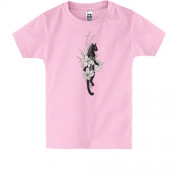 Дитяча футболка з вишитим котом у чорно-білих квітах (Вишивка)