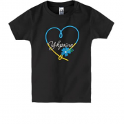 Дитяча футболка з вишитым серцем та написом Україна (Вишивка)