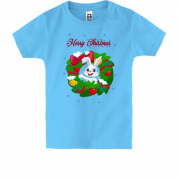 Детская футболка с зайцем "Счастливого Рождества"
