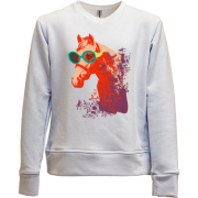 Дитячий світшот без начісу з конем в окулярах