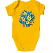 Детское боди с желто-синим букетом цветов (АРТ)