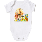 Дитячий боді з конями в квітах