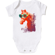 Дитячий боді з конем в окулярах