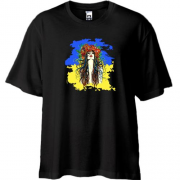 Футболка Oversize Девушка на фоне флага Украины.