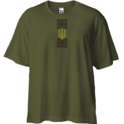 Футболка Oversize с черной вышиванкой и оливковым тризубом (Вышивка)