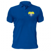 Чоловіча футболка-поло Тризуб на жовто-синьому серці (Вишивка)