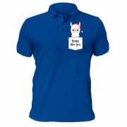Чоловіча футболка-поло з новорічної ламою в кишені