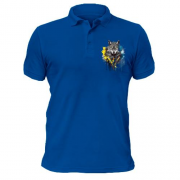 Чоловіча футболка-поло вовк у жовто-синій акварелі (арт)