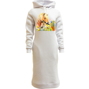 Женская толстовка-платье с лошадьми в цветах