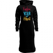 Жіноча толстовка-плаття з написом "Досліджуй своє серце"