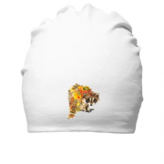 Бавовняна шапка з єнотом в осінніх листях
