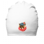 Хлопковая шапка с енотом в шарфе