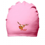 Бавовняна шапка з оленем в шарфі