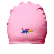Хлопковая шапка с яркими цветами и бабочками