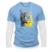 Лонгслів Комбі Кіт із жовто-синіми фарбами