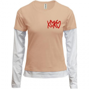 Комбинированный лонгслив XO-XO с сердечками (Вышивка)