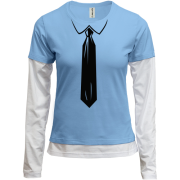 Комбинированный лонгслив с галстуком (офис стайл)