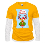 Комбинированный лонгслив с оленем и украшенными рогами "Счастливого Рождества"
