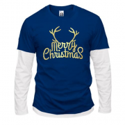 Комбинированный лонгслив с рогами "Merry Christmas!"