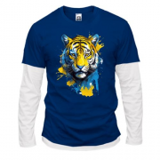 Комбинированный лонгслив с тигром в желто-синих красках