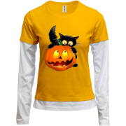 Жіночий лонгслів Комбі з гарбузом і котом