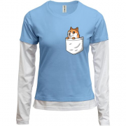 Комбинированный лонгслив с wow doge в кармане