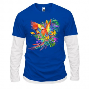 Комбинированный лонгслив с ярким попугаем с цветами (1)