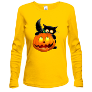 Жіночий лонгслів з гарбузом і котом