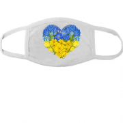 Тканинна маска для обличчя Серце із жовто-блакитних квітів