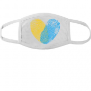 Тканинна маска для обличчя жовто-синіми відбитками у вигляді серця