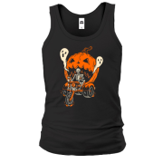 Чоловіча майка Скелет на байку з гарбузом