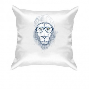 Подушка лев-хіпстер в шапці і окулярах