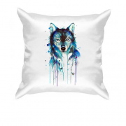 Подушка з акварельним малюнком вовка