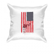 Подушка с американским флагом, девочкой и волками