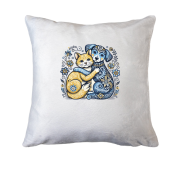 Подушка з жовто-синім котиком та собачкою