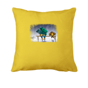 Подушка с изображением Чебурашки и Гены на лавочке