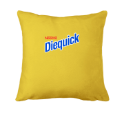 Подушка з написом "Diequik" в стилі Несквик