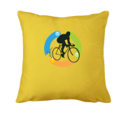 Подушка с велосипедистом и частицами