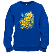 Свитшот Желто-синий цветочный арт с бабочкой