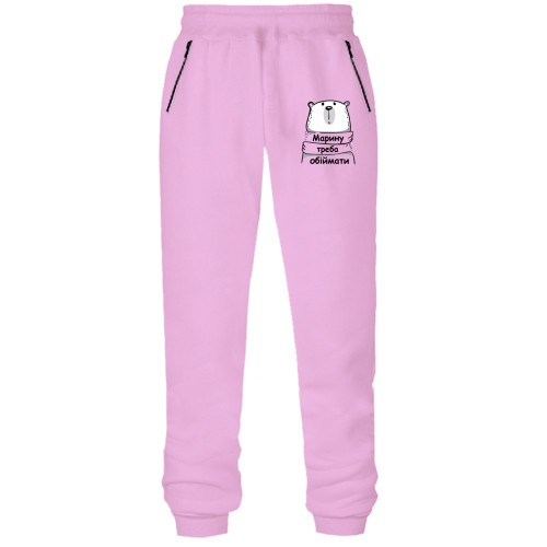 Штани з футера без начісу з написом 