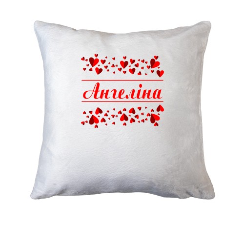 Подушка з сердечками і ім'ям Ангеліна