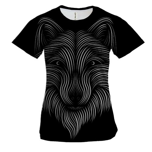 Женская 3D футболка с контурным волком (вид спереди)