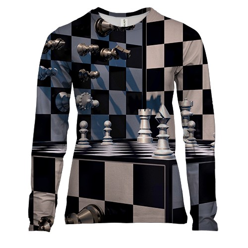 Женский 3D лонгслив Шахматы (вид спереди)