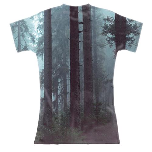 Женская 3D футболка с лесом в тумане (вид сзади)
