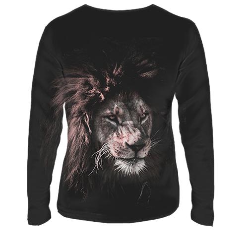 Женский 3D лонгслив с рисунком льва (вид сзади)